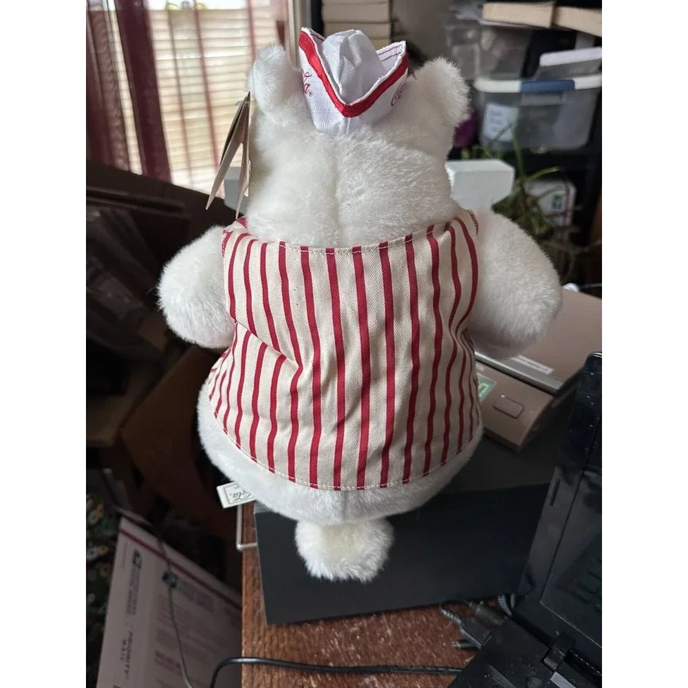 1998 Coca‎ Cola Polar Bear Plush Soda jerk Hat Vest & Coke Bottle Original Tags
